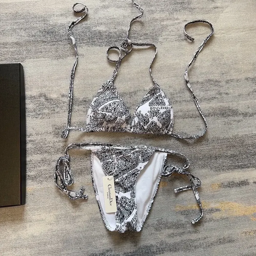 Dior Bikini Top / Bottom White and Black Technical Fabric with Plan de Paris Motif for Women