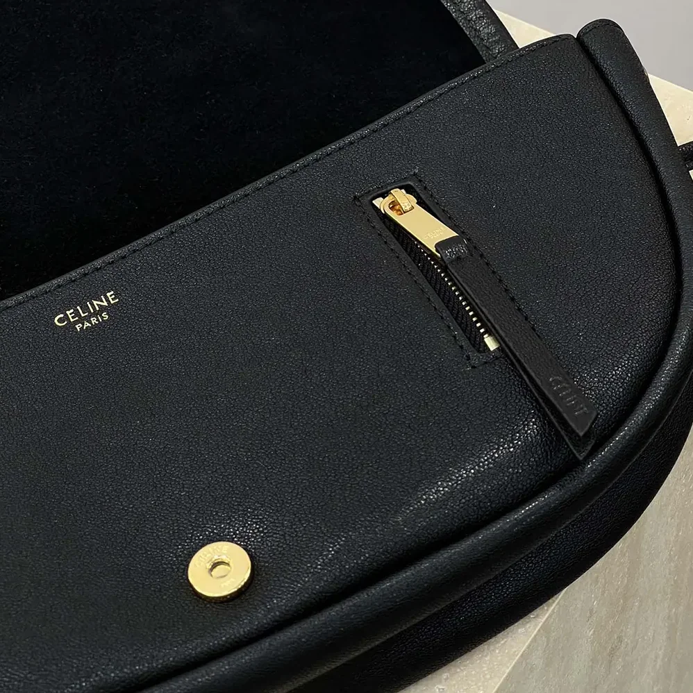 Celine Little Halfmoon Soft Triomphe in Supple Shiny Lambskin for Women in Black Celine Little Halfmoon Soft Triomphe in Supple Shiny Lambskin for Women in Black