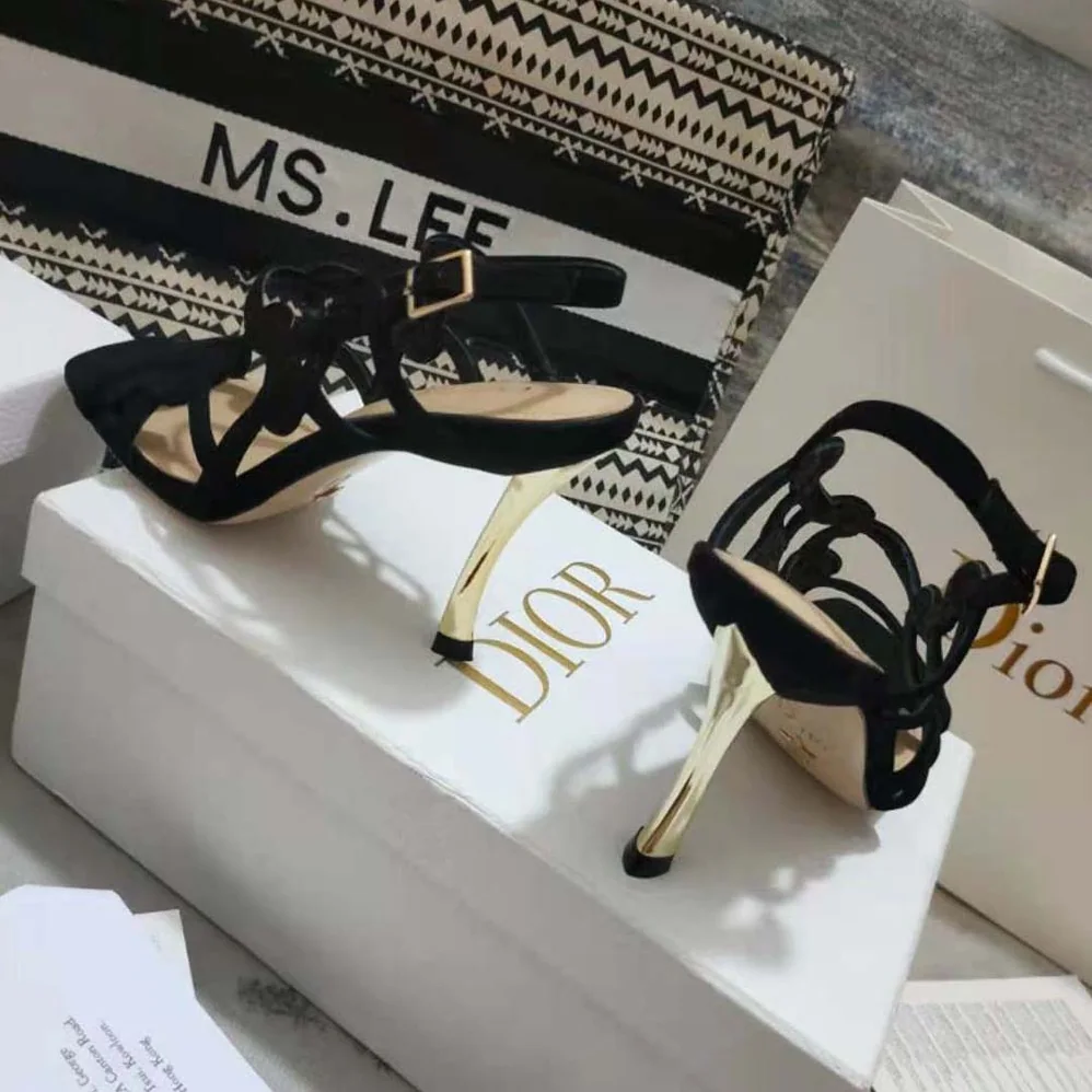 Dior D-Fame Heeled Sandal Black Suede Calfskin for Women