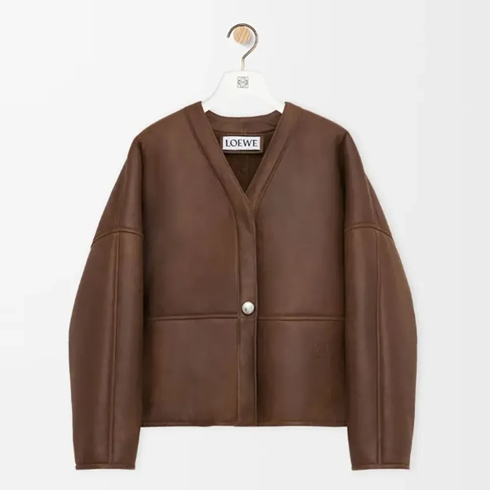 Loewe Pebble Cardigan in Shearling for Women in Brown Loewe Pebble Cardigan in Shearling for Women in Brown