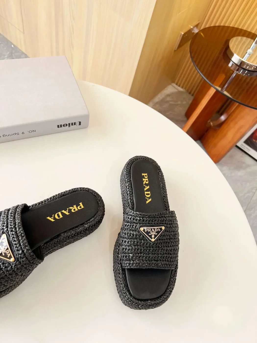 Prada Crochet Flatform Slides Black Prada Crochet Flatform Slides Black