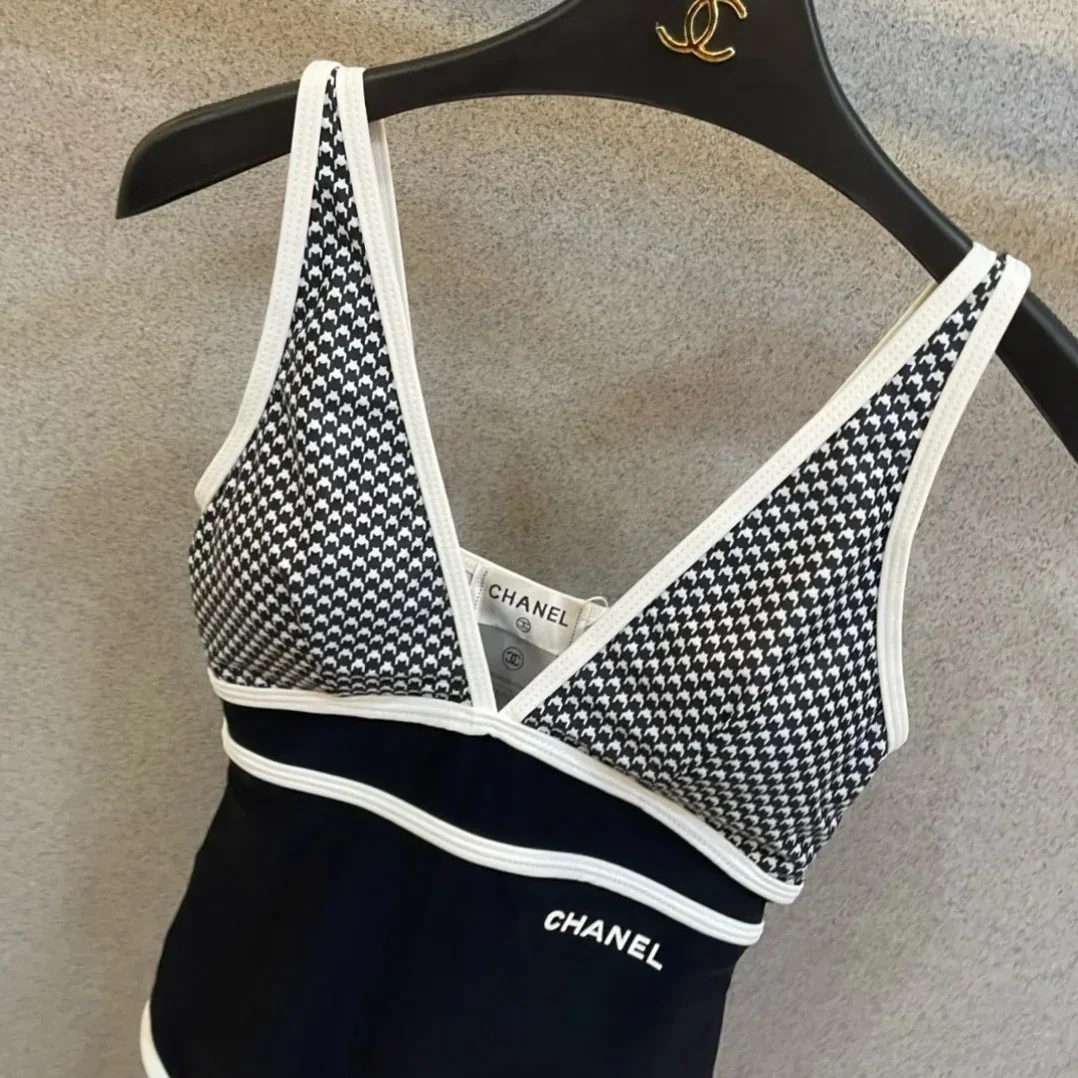 Chanel V-Neck One in Piece Swimsuit Black/ White Chanel V-Neck One in Piece Swimsuit Black/ White