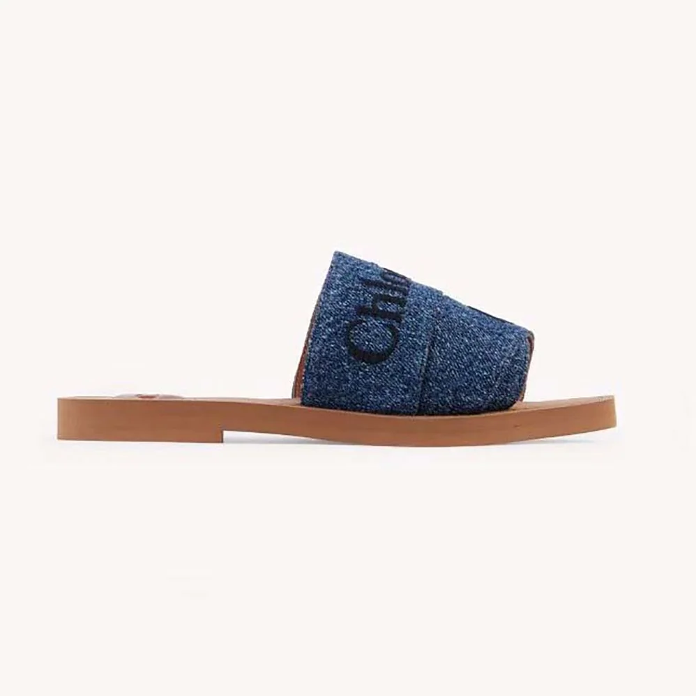 Chloe Woody Flat Mule for Women in Navy