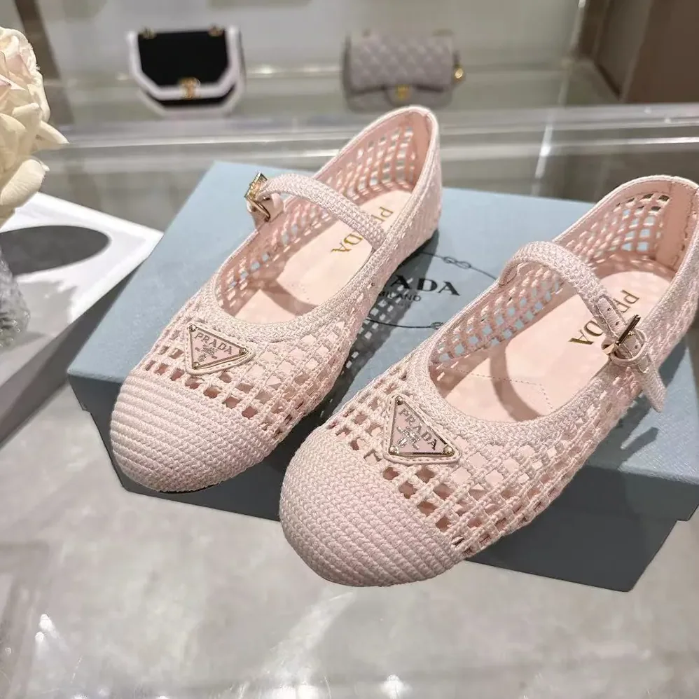 Prada Crochet Ballerinas for Women in Orchid Pink