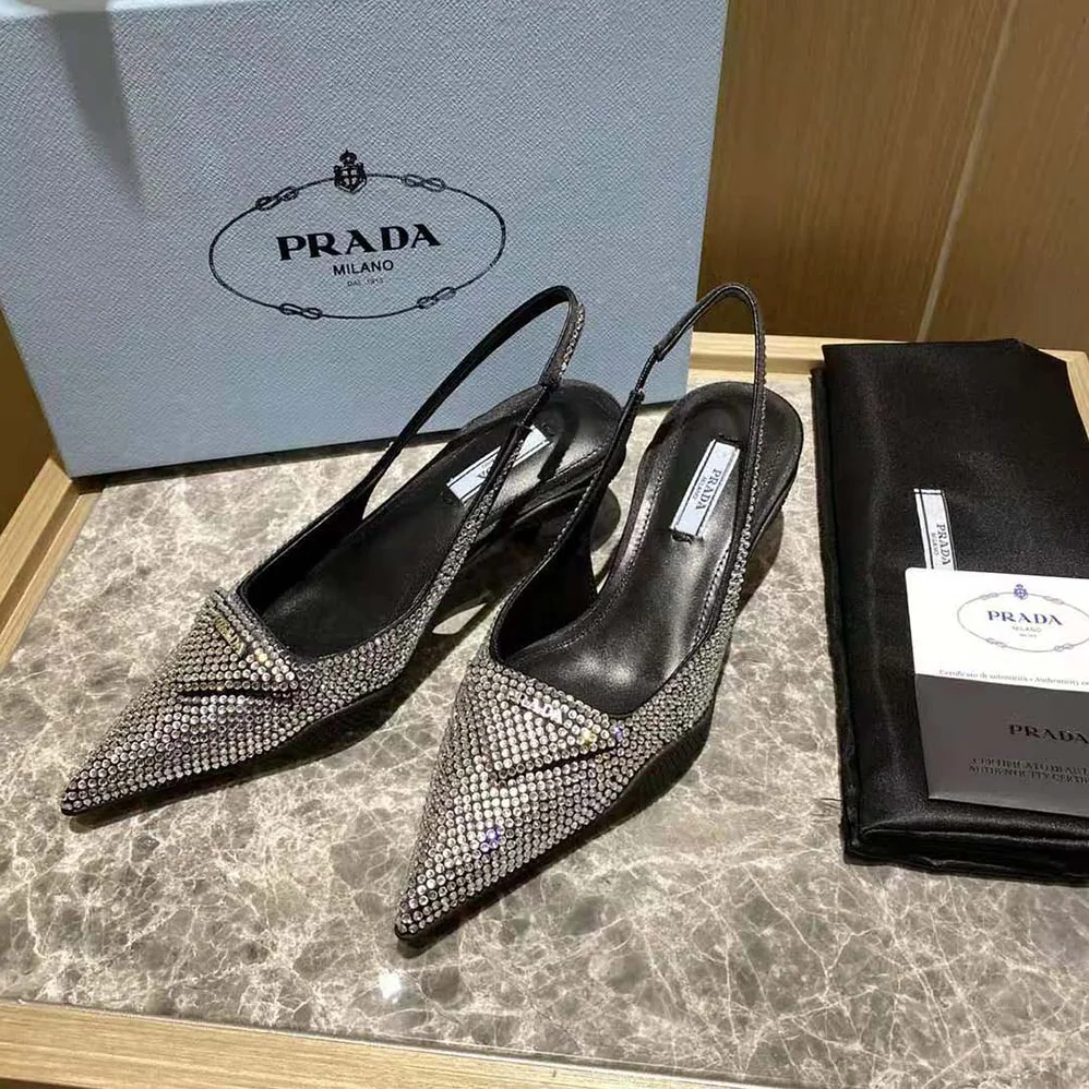 Prada Satin Sling for Women in Back Pumps with Crystals