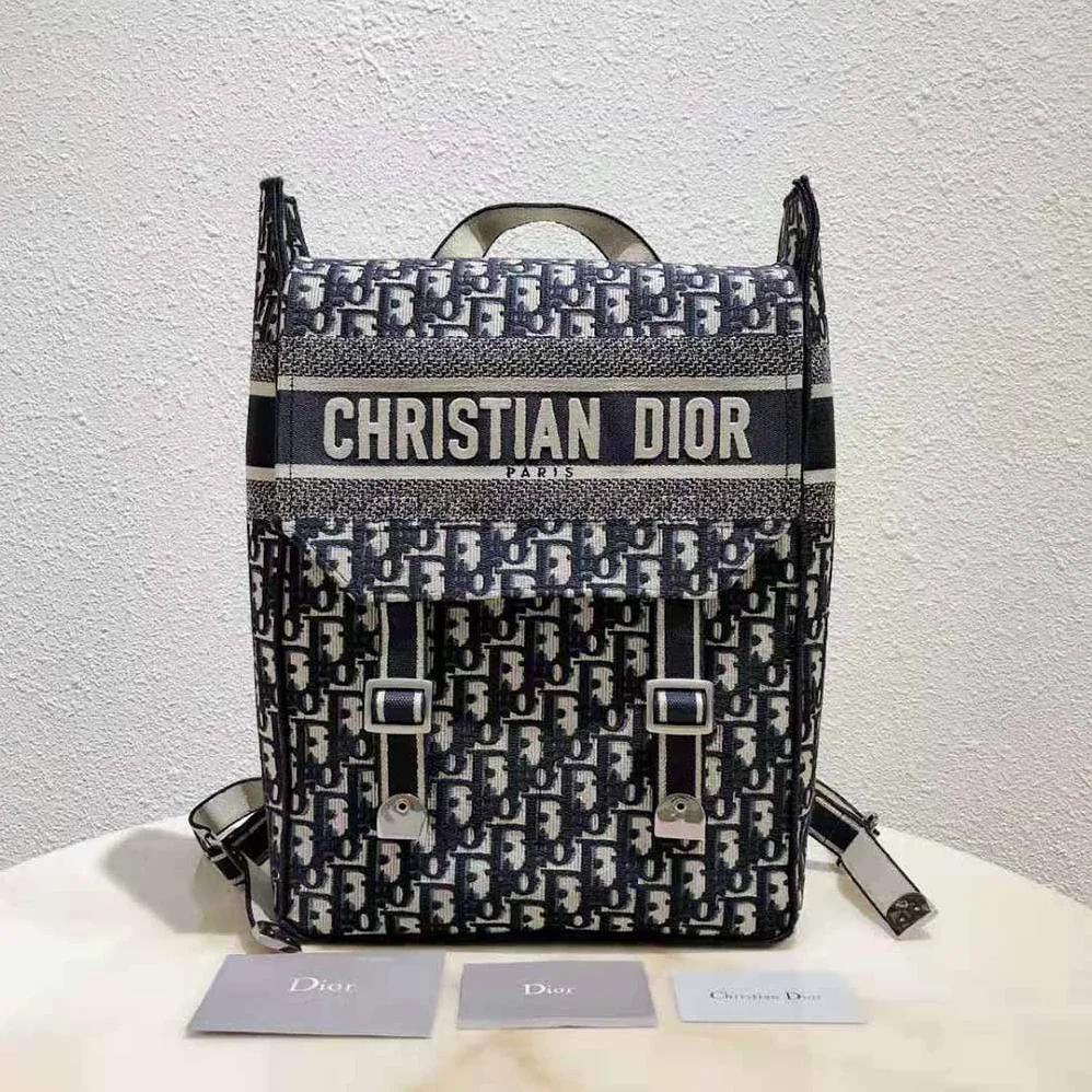 Dior Backpack Blue Dior Oblique Embroidery for Women
