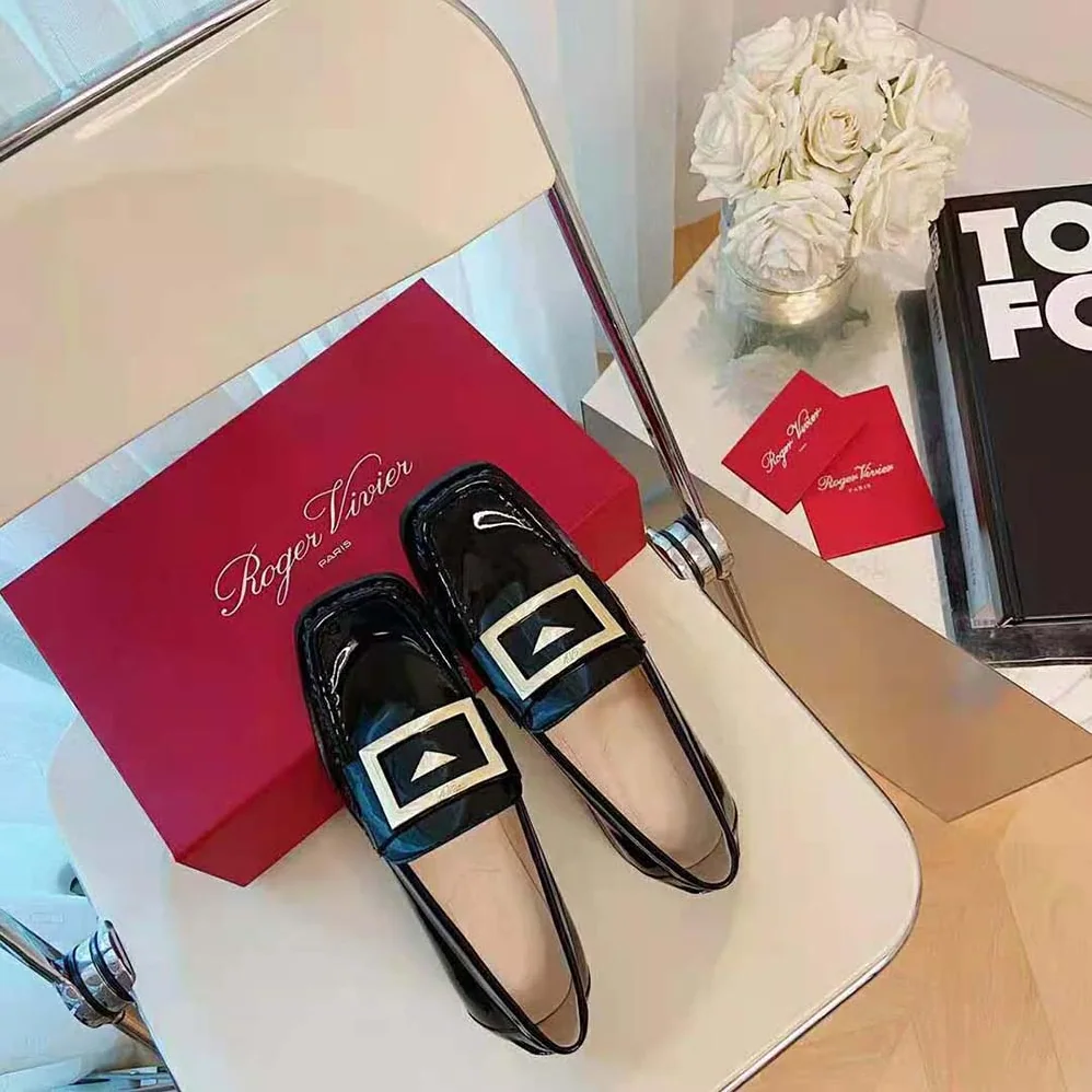 Roger Vivier Preppy Viv' Metal Buckle Loafers in Patent Leather for Women in Black Roger Vivier Preppy Viv' Metal Buckle Loafers in Patent Leather for Women in Black