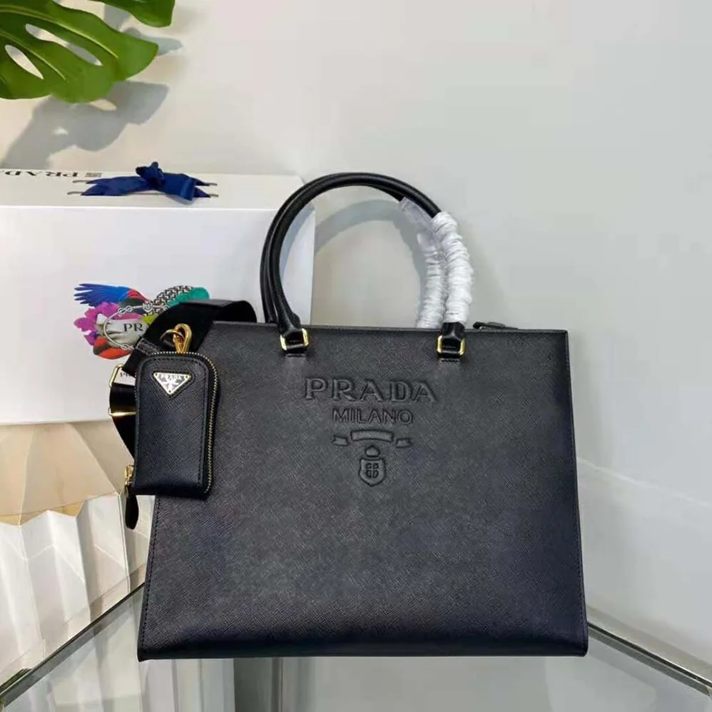 Prada Large Saffiano Leather Handbag for Women in Black