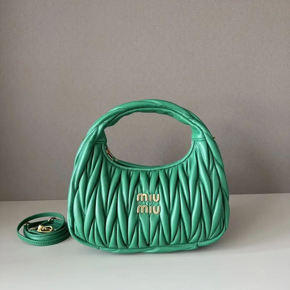 Miu Miu Wander Matelassé Nappa Leather Hobo Bag for Women in Green Miu Miu Wander Matelassé Nappa Leather Hobo Bag for Women in Green