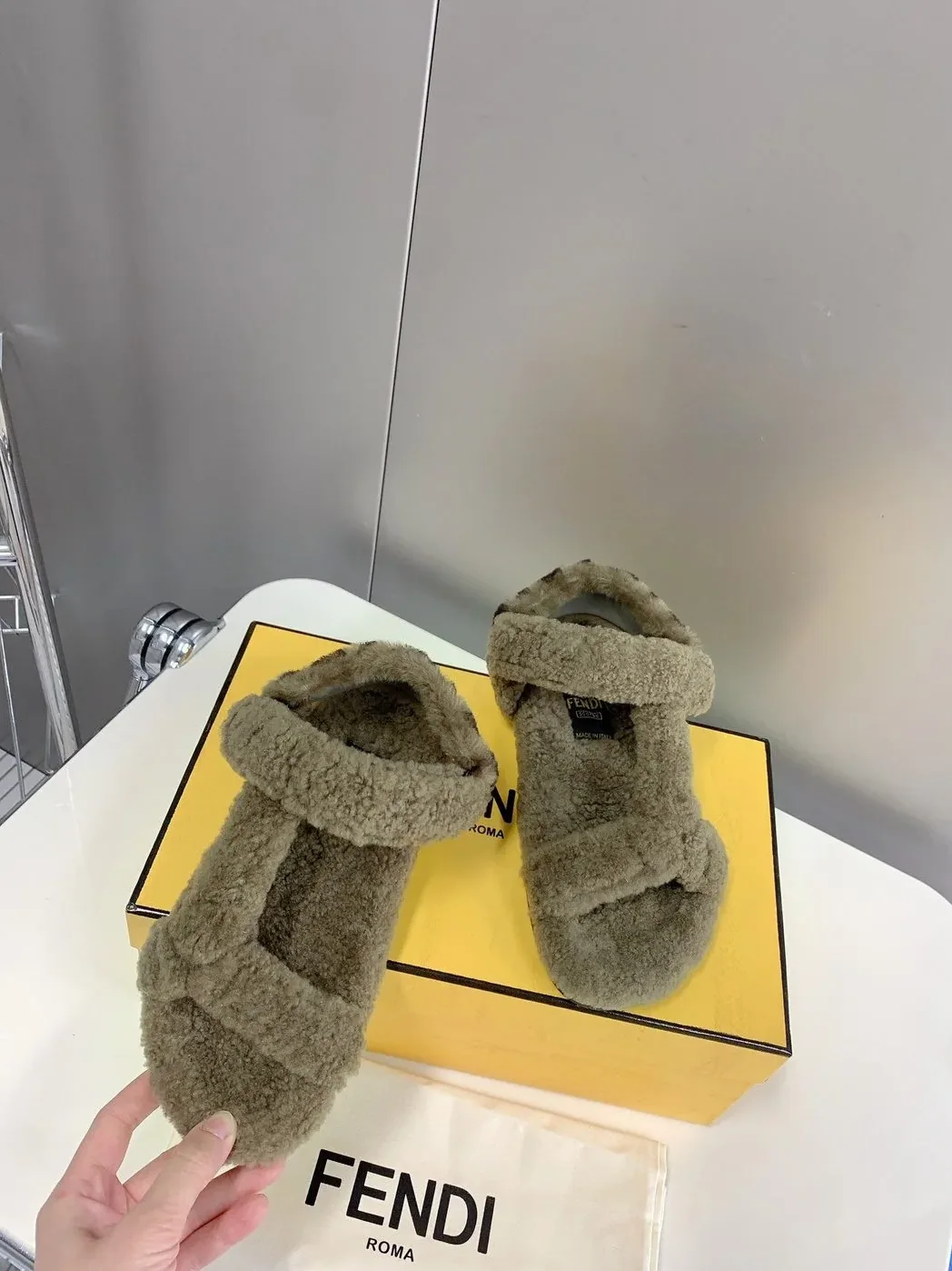 Fendi First Shearling Sandal Green