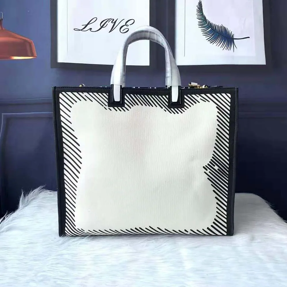 Fendi Shopper White Glazed Canvas Bag for Women