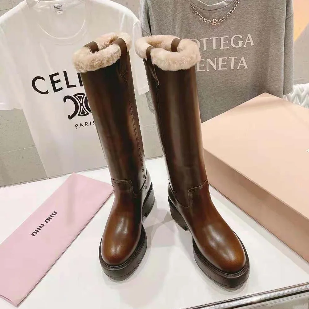 Miu Miu Fumé Leather Boots for Women in Brown Miu Miu Fumé Leather Boots for Women in Brown