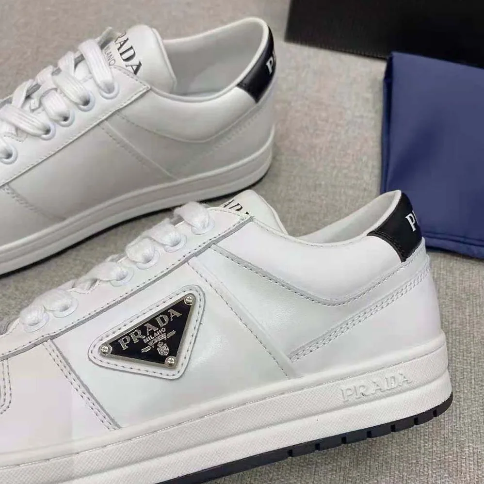 Prada Downtown Perforated Leather Sneakers for Women in White
