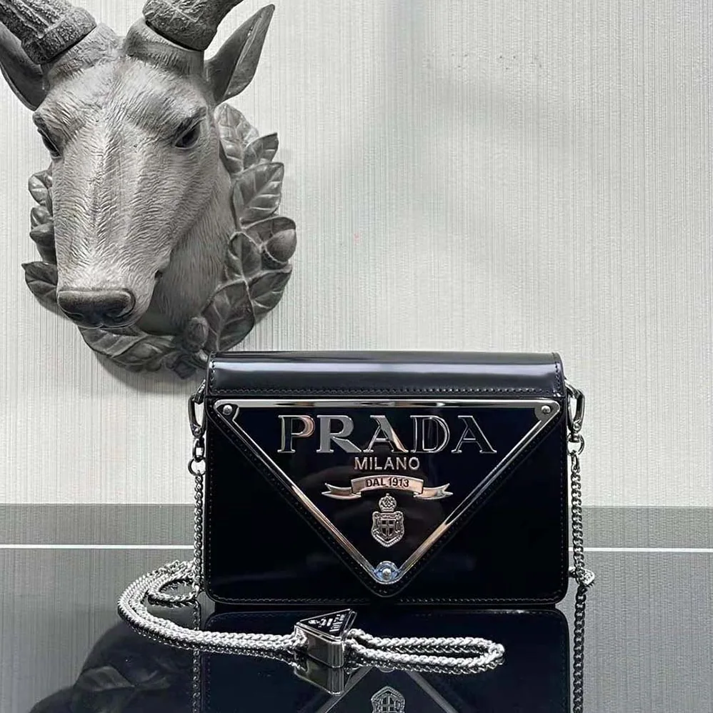 Prada Brushed Leather Shoulder Bag for Women in Black Prada Brushed Leather Shoulder Bag for Women in Black