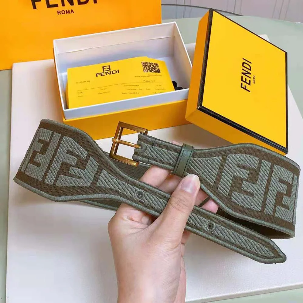 Fendi Canvas High Waist Belt 6 cm for Women in Green Fendi Canvas High Waist Belt 6 cm for Women in Green