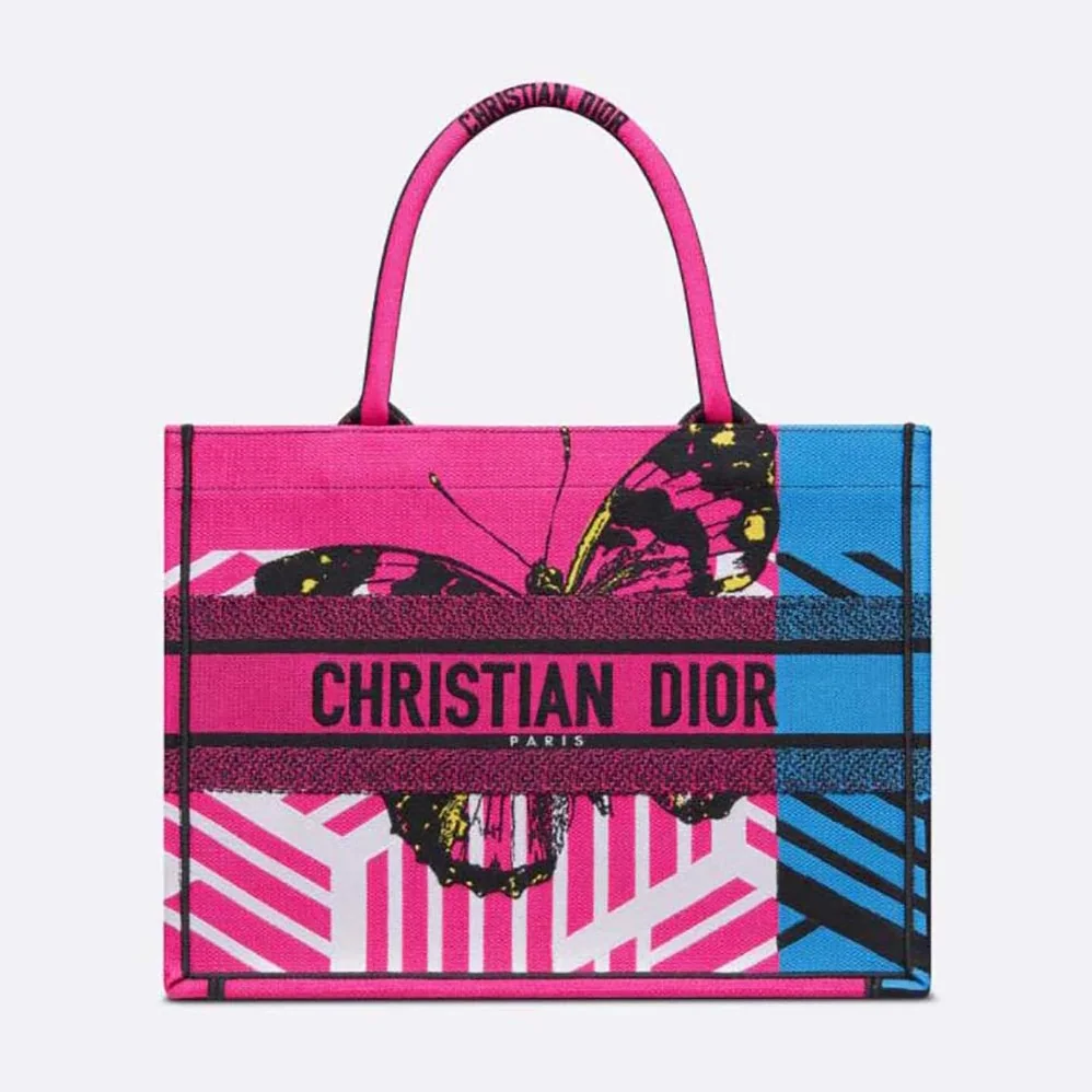 Dior Medium Dior Book Tote Bright Blue and Pink D for Women in Jungle Pop Embroidery Dior Medium Dior Book Tote Bright Blue and Pink D for Women in Jungle Pop Embroidery