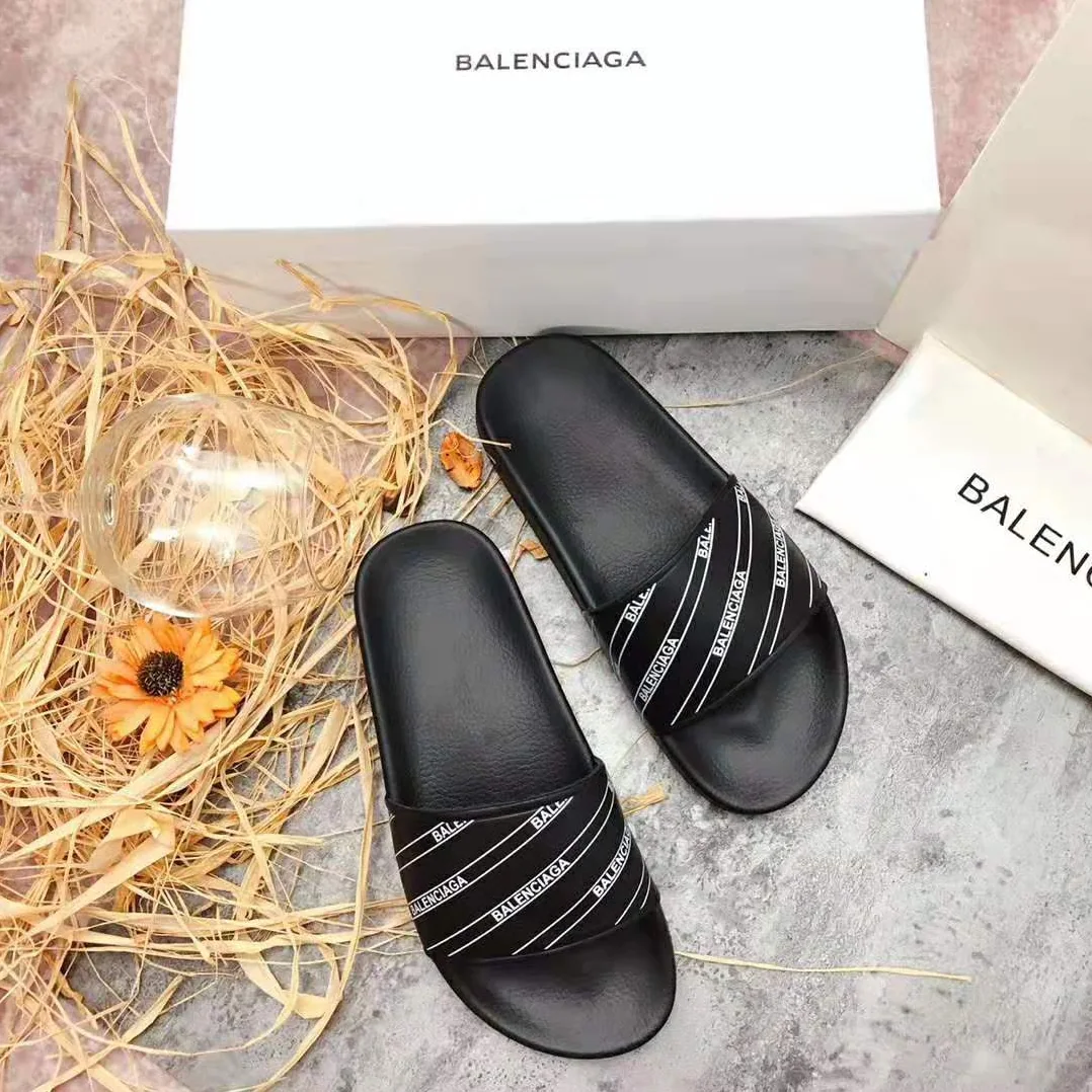 Balenciaga Stripe Piscine Slide Sandal in Black and White Printed Rubber for Men