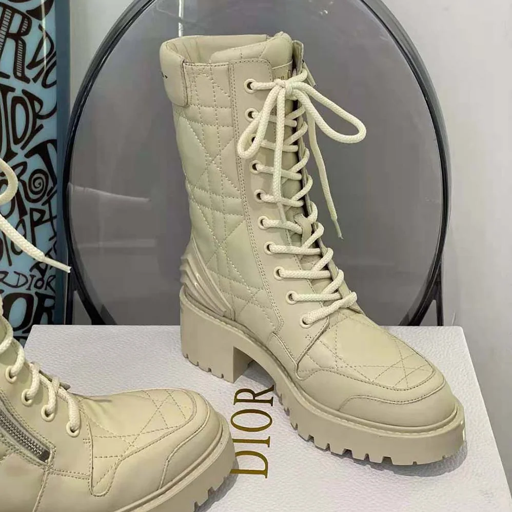 Dior D-Leader Ankle Boot White Quilted Cannage Calfskin for Women