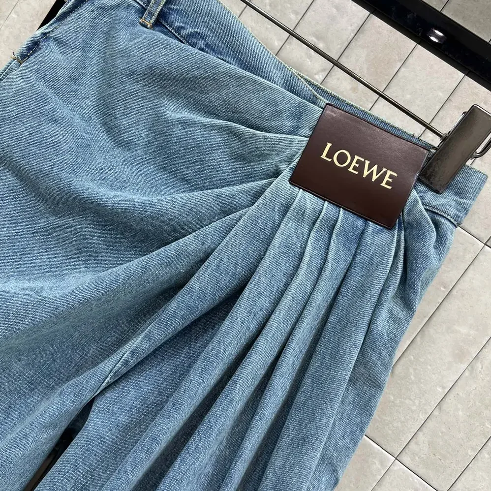 Loewe Draped Jeans In Denim for Women in Indigo Blue Loewe Draped Jeans In Denim for Women in Indigo Blue