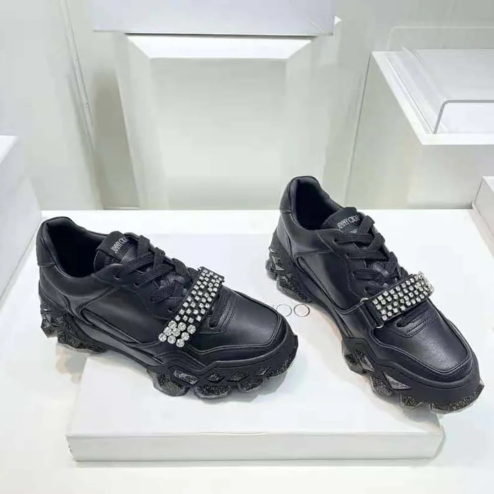 Jimmy Choo Diamond X Strap/F Black Calf Leather Low-Top Trainers with Crystal Strap for Women Jimmy Choo Diamond X Strap/F Black Calf Leather Low-Top Trainers with Crystal Strap for Women