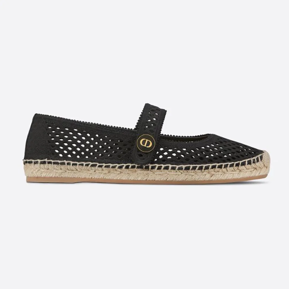 Dior Dior Caro Espadrille Ballerina Flat Black Mesh Embroidery for Women Dior Dior Caro Espadrille Ballerina Flat Black Mesh Embroidery for Women