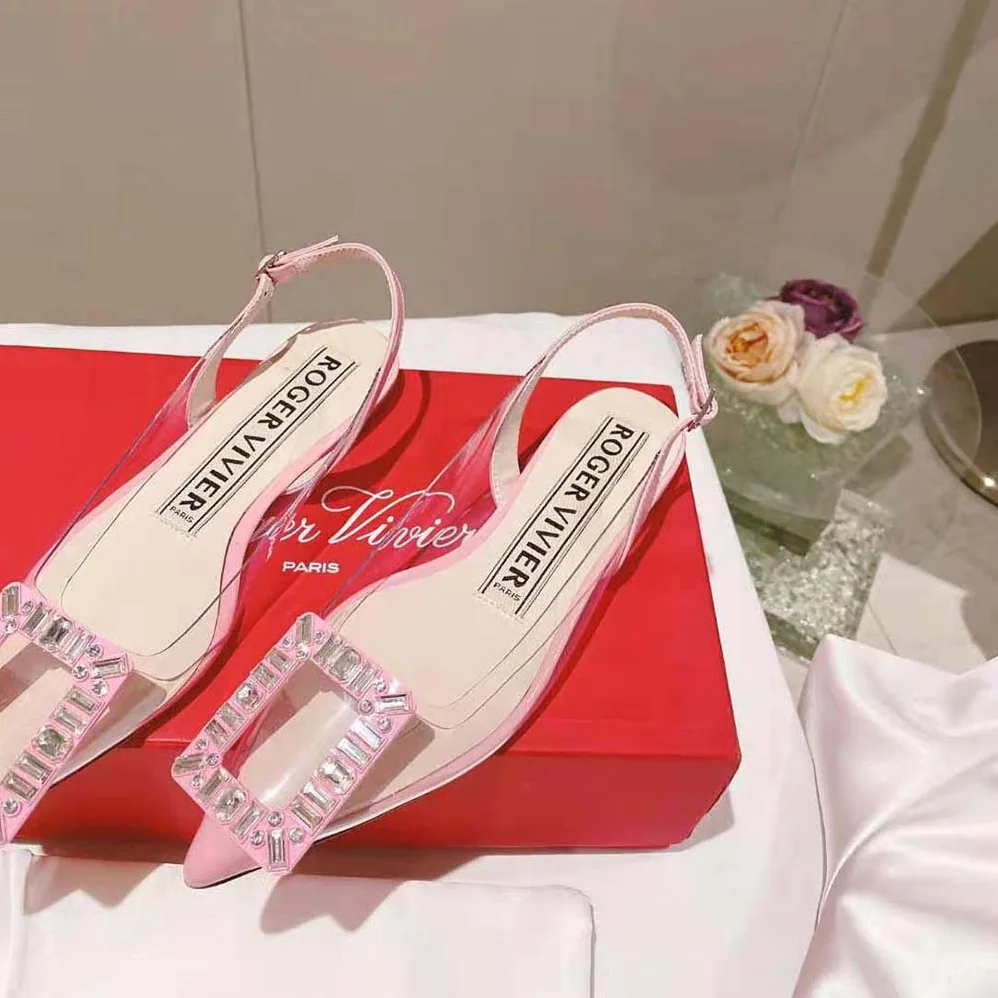 Roger Vivier Gommettine Strass Buckle Slingback Ballerinas in PVC for Women in Pink Roger Vivier Gommettine Strass Buckle Slingback Ballerinas in PVC for Women in Pink