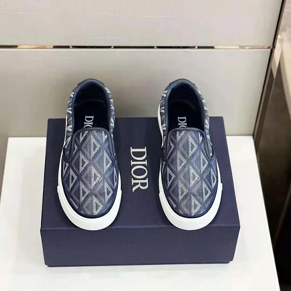 Dior B101 Slip-on Sneaker Navy Blue CD Diamond Canvas and Smooth Calfskin for Men
