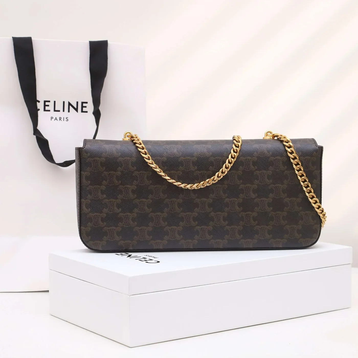 Celine Chain Shoulder Bag in Brown