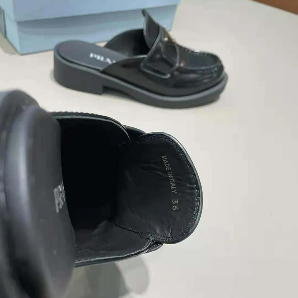 Prada Brushed Leather Mules in 40mm Heel for Women in Black Prada Brushed Leather Mules in 40mm Heel for Women in Black