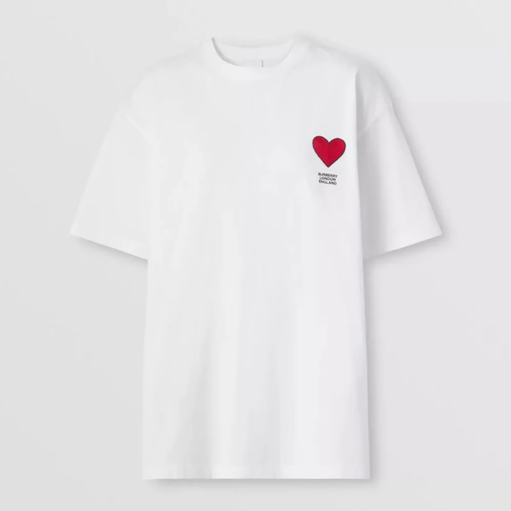 Burberry Heart Motif Cotton T-shirt for Men in White Burberry Heart Motif Cotton T-shirt for Men in White