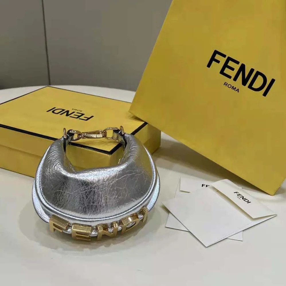 Fendi Nano Fendigraphy Silver Leather Charm for Women