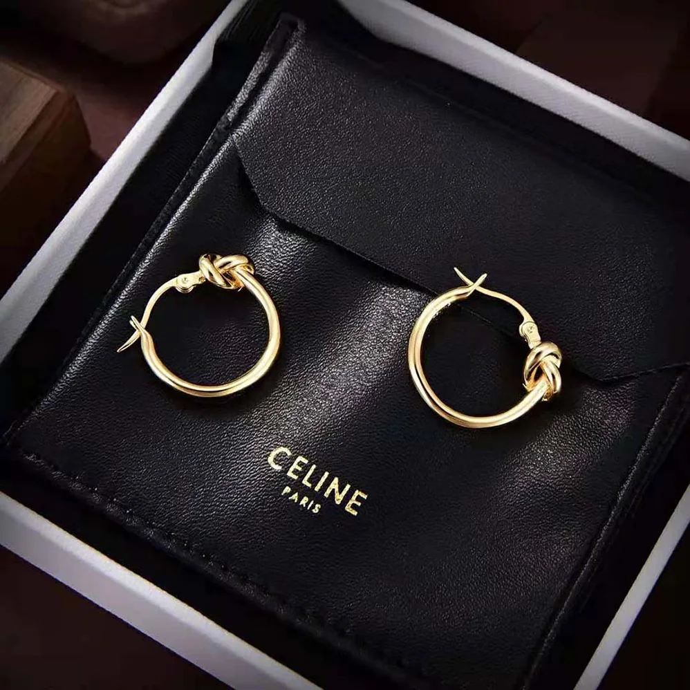Celine Knot Small Hoops in Brass with Gold Finish for Women Celine Knot Small Hoops in Brass with Gold Finish for Women