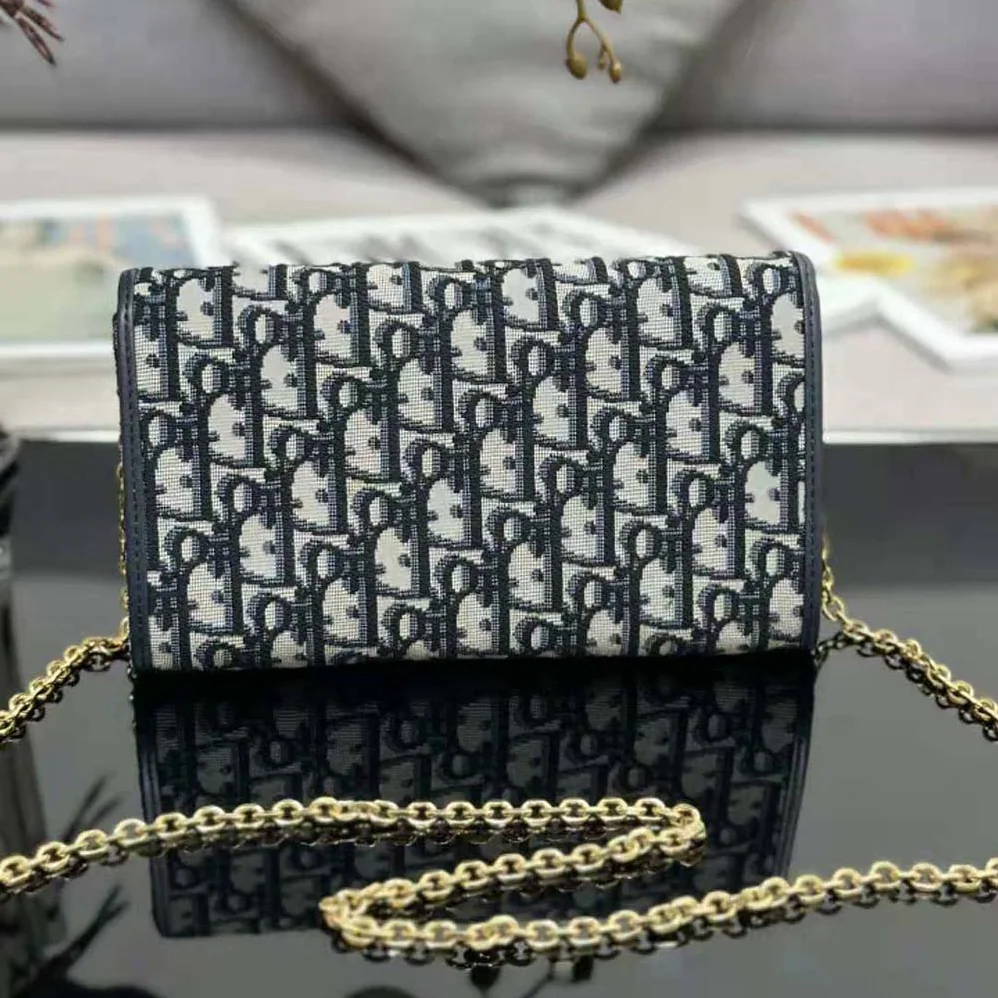 Dior Bobby East-west Pouch with Chain Blue Dior Oblique Jacquard for Women