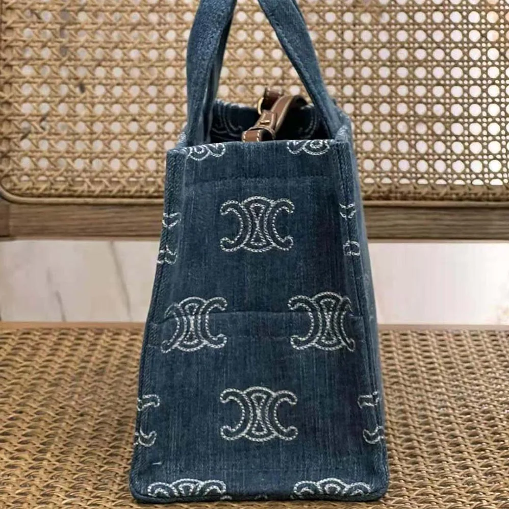 Celine Small Cabas Thais in Denim with Triomphe all for Women in over Embroidery and Calfskin Celine Small Cabas Thais in Denim with Triomphe all for Women in over Embroidery and Calfskin