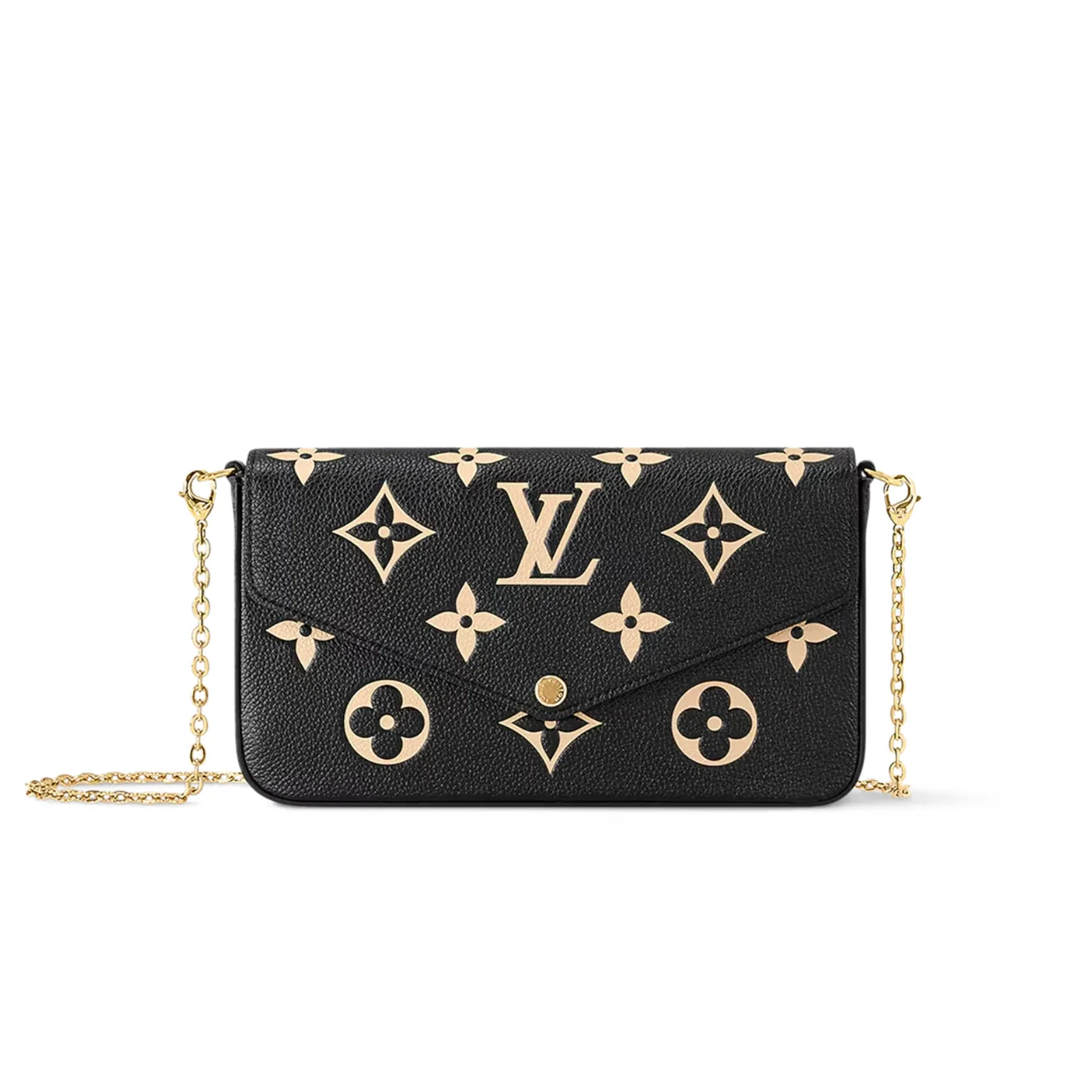 Louis Vuitton Pochette Felicie Shoulder Bag in Black/ Beige Gold Hardware Louis Vuitton Pochette Felicie Shoulder Bag in Black/ Beige Gold Hardware