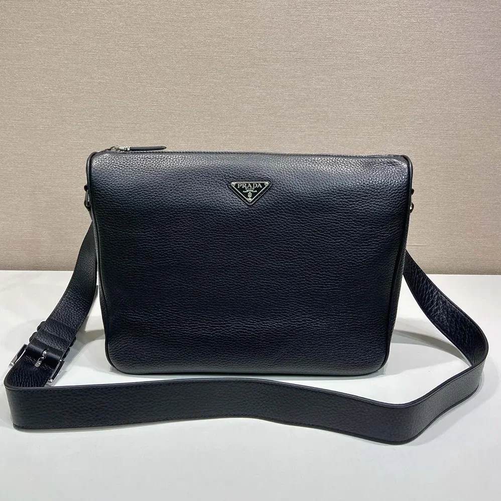 Prada Medium Leather Shoulder Bag for Unisex in Black Prada Medium Leather Shoulder Bag for Unisex in Black