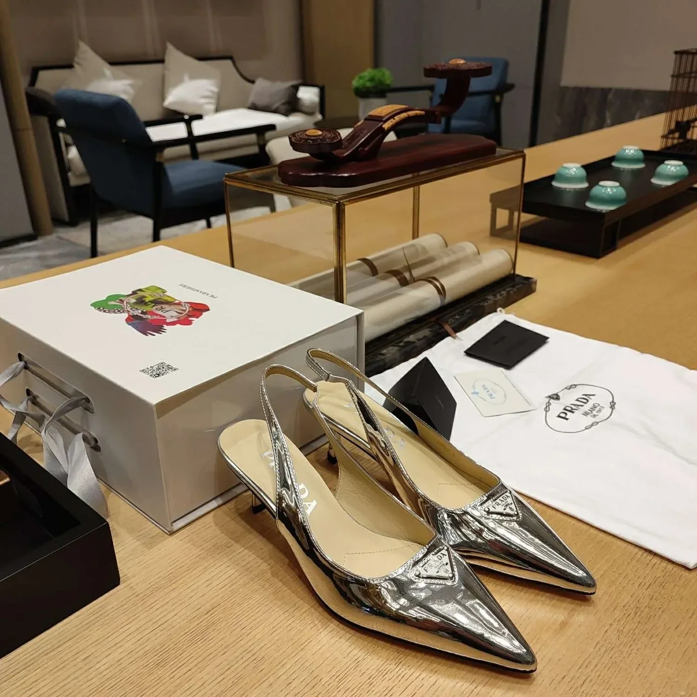 Prada Slingback Spike Pumps Silver