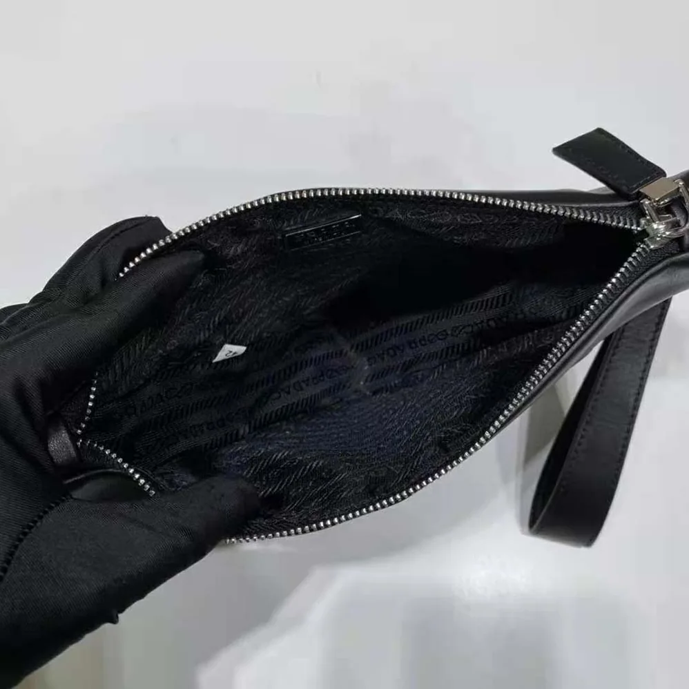 Prada Leather Triangle Leather Pouch for Women in Black
