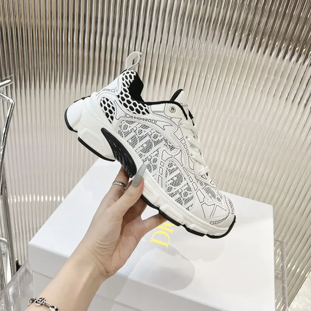 Dior Vibe Sneaker White Mesh Printed with Dior Oblique Motif for Women