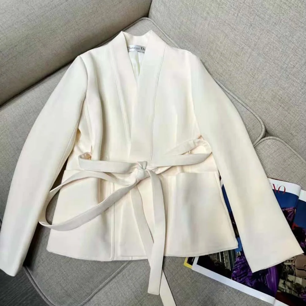 Dior Belted Palto Jacket White Wool and Silk for Women Dior Belted Palto Jacket White Wool and Silk for Women