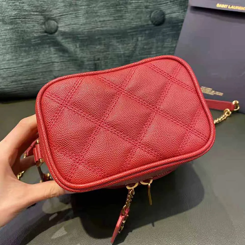 Saint Laurent YSL 80's Vanity Bag in Carre-Quilted Grain DE Poudre Embossed Leather for Women Saint Laurent YSL 80's Vanity Bag in Carre-Quilted Grain DE Poudre Embossed Leather for Women