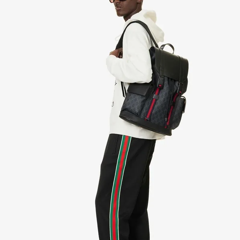 Gucci Black Backpack Black/Grey Soft GG Supreme Blue And Red Web / Gucci Black Backpack Black/Grey Soft GG Supreme Blue And Red Web /