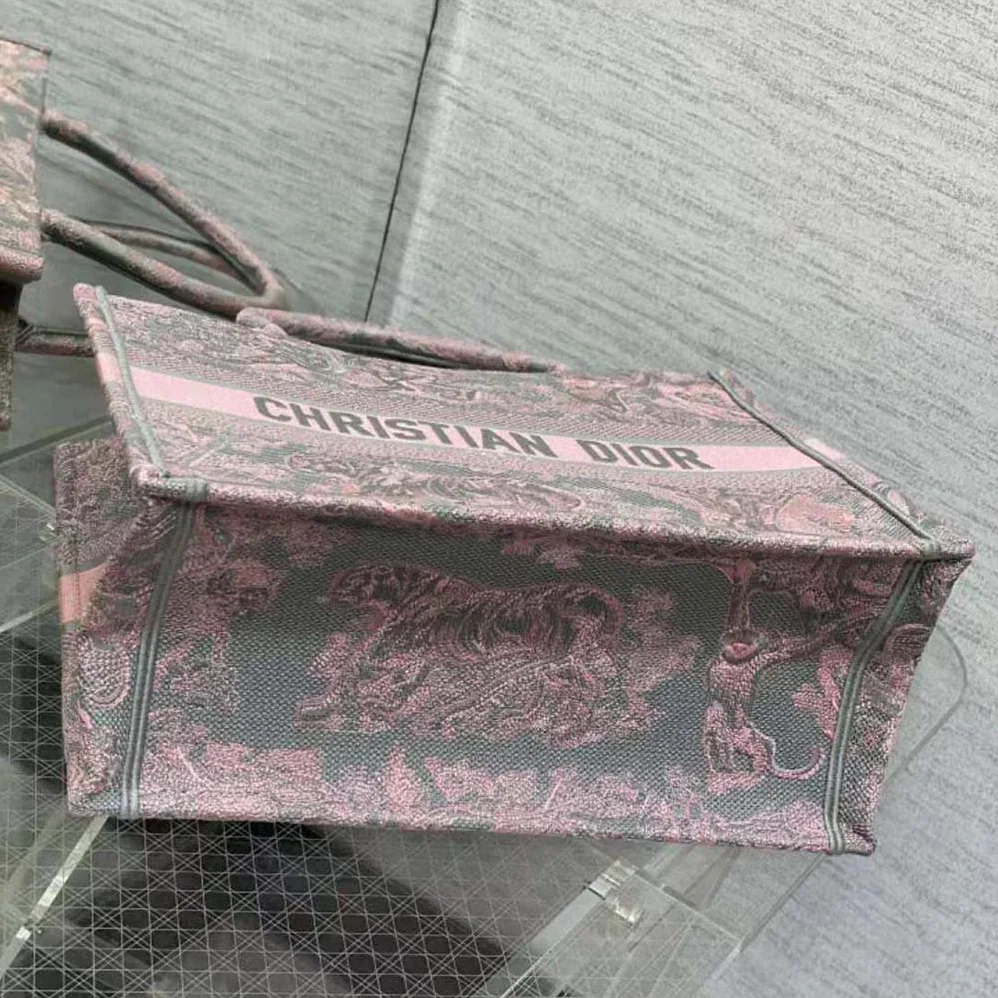 Dior Medium Dior Book Tote Gray and Pink Toile de Jouy Reverse Embroidery for Women Dior Medium Dior Book Tote Gray and Pink Toile de Jouy Reverse Embroidery for Women