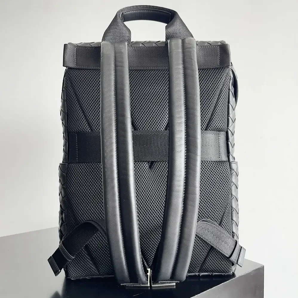 Bottega Veneta Intrecciato Flap Backpack for Unisex in Black