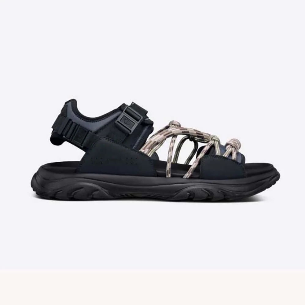 Dior H-Town Sandal Black and Gray Technical Fabric with Brown Nubuck Calfskin for Men Dior H-Town Sandal Black and Gray Technical Fabric with Brown Nubuck Calfskin for Men