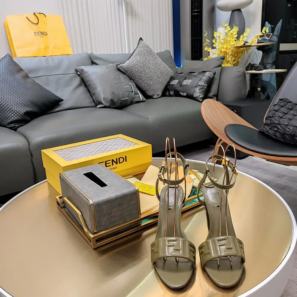 Fendi Delfina Green FF Nappa Leather High for Women in heeled Sandals