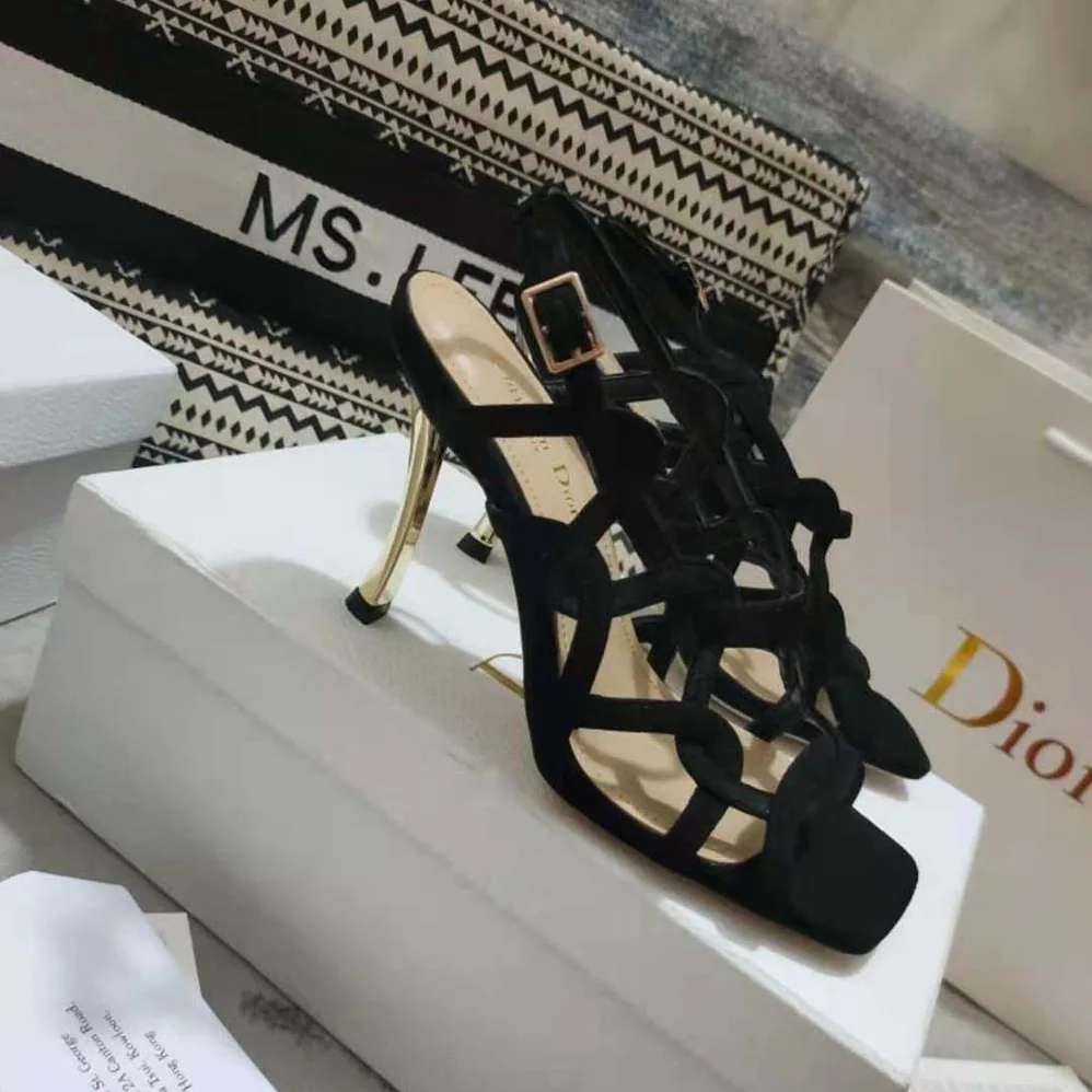 Dior D-Fame Heeled Sandal Black Suede Calfskin for Women