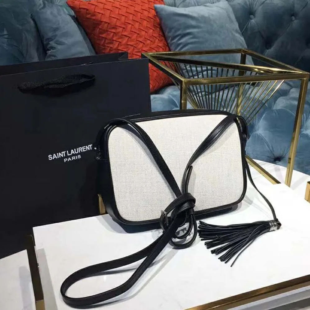 Saint Laurent YSL Lou Camera Bag Linen Canvas Leather for Women