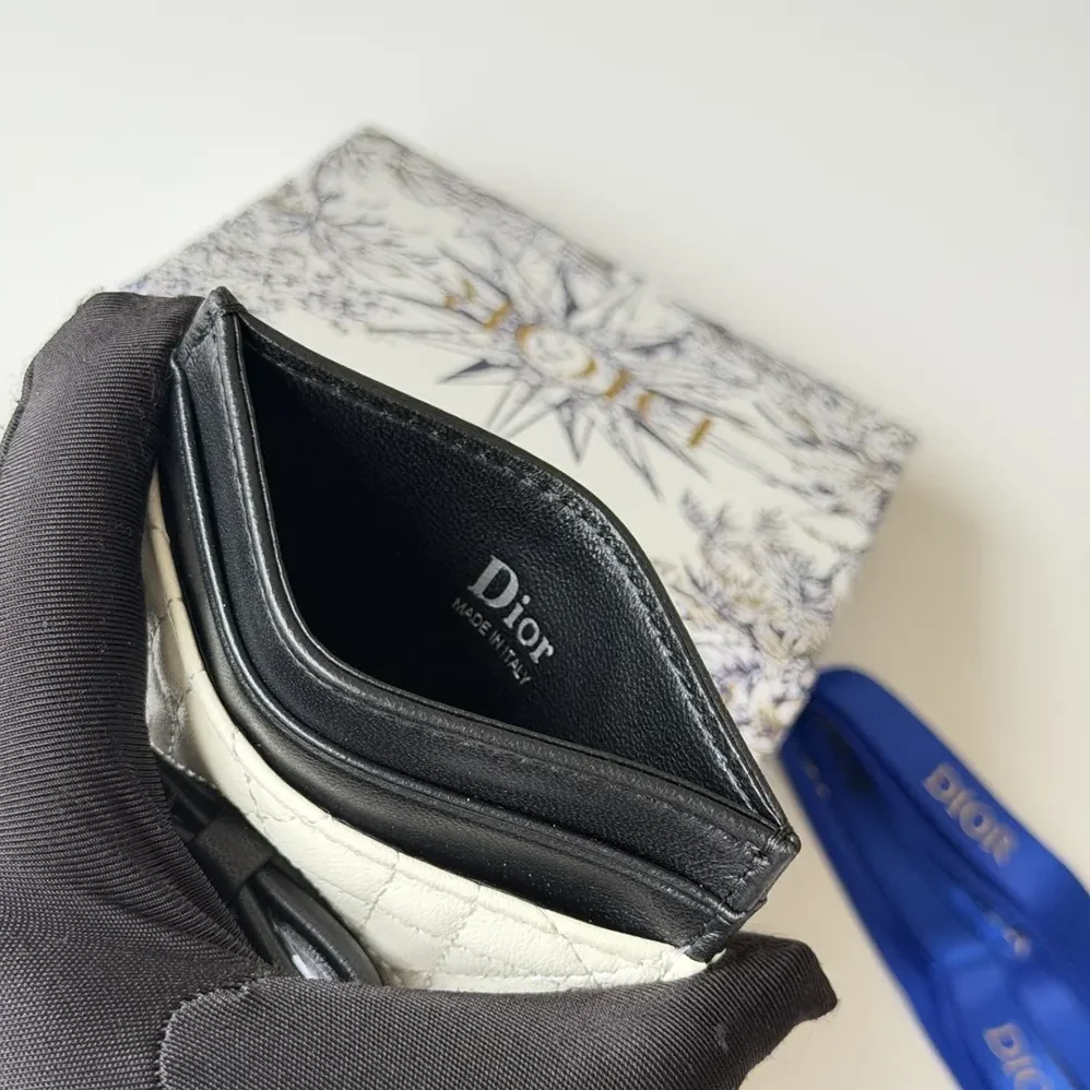Dior Lady Dior Freesia Card Holder Two-Tone Latte and Black Cannage Lambskin for Women Dior Lady Dior Freesia Card Holder Two-Tone Latte and Black Cannage Lambskin for Women