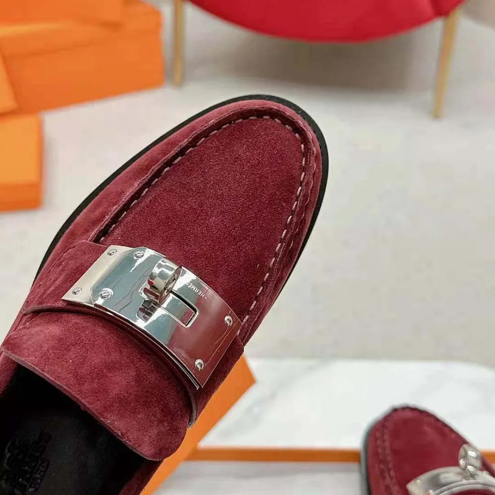 Hermes Hot Loafer in Suede Goatskin for Men in Maroon